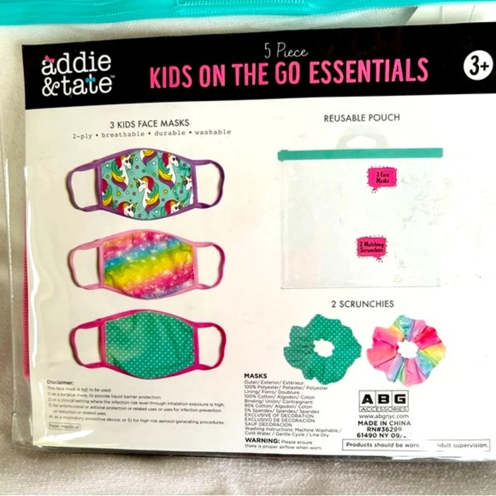 Addie And Tate Kids 3pc Face Mask & 2pc Scrunchies NEW